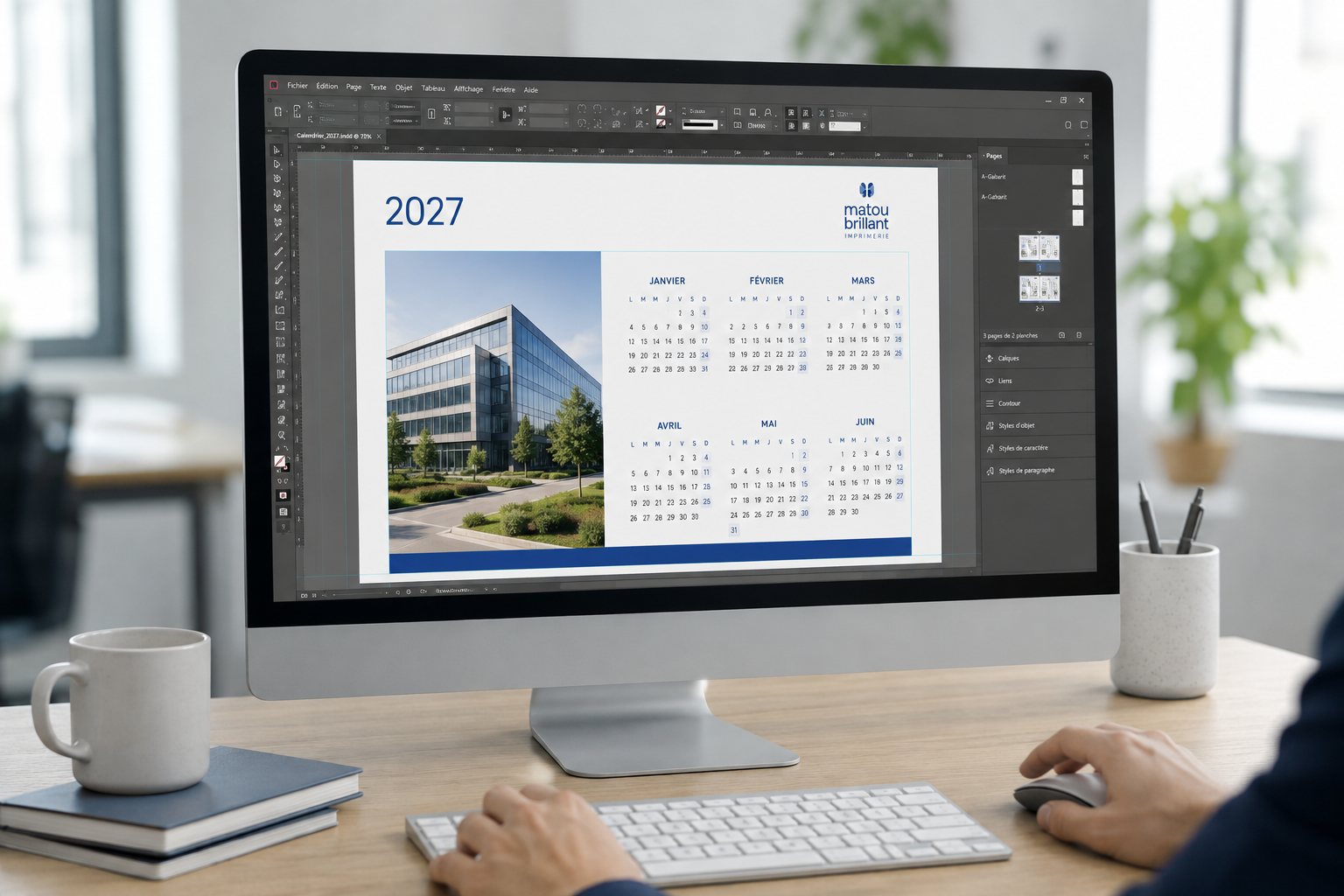 Service de conception graphique pour calendrier personnalisé : mise en page et recherche d'images